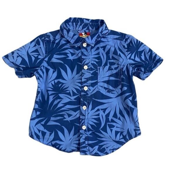 Sprockets 2T Blue Leaf Tropical Print Button Down Shirt Cotton Short Sleeve - Picture 1 of 9